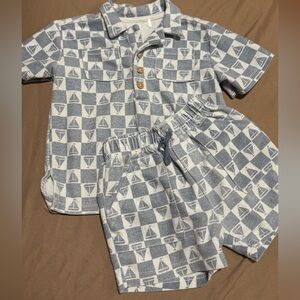 Kids Blue & White Sailboat Matching Set - Shirt & Shorts